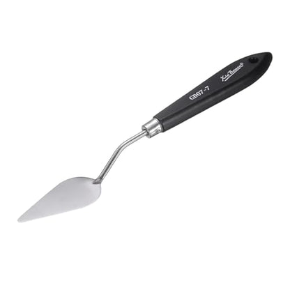 HARFINGTON Palette Knife Painting Tool 8.19" Stainless Steel Pointed Blade Spatula Painting Pallet Knife with Hole Design Beech Wood Handle for Oil Acrylic Canvas, Black/Silver - size: 8.19" x 2.36" x 1.14"