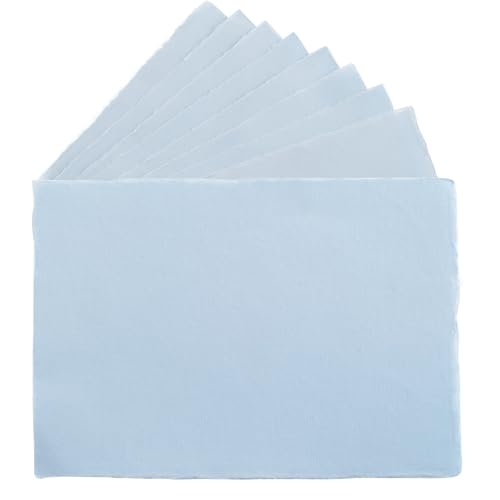 Wanderings 50 Pack Blue A6 Handmade Deckled Edge Cotton Paper - 4" x 6" - Cold Pressed Texture - Paint, Watercolor, Writing, Printer - Cards, Wedding Invitations, Menus, Arts and Crafts. 150 GSM - color: Blue, size: A6 10.5x15 cm