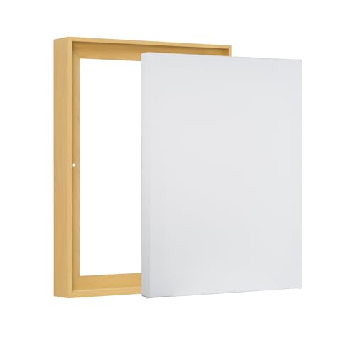 PIXY CANVAS Value Pack of 8x10 Stretched Canvas 1-1/2 (1.5) inch deep and Floater Frame for Your Paintings/Artwork/Wall Art/Wall Decor (Light Maple, 8 x 10 inch, Portrait) - color: Light Maple, size: 8 x 10 inch