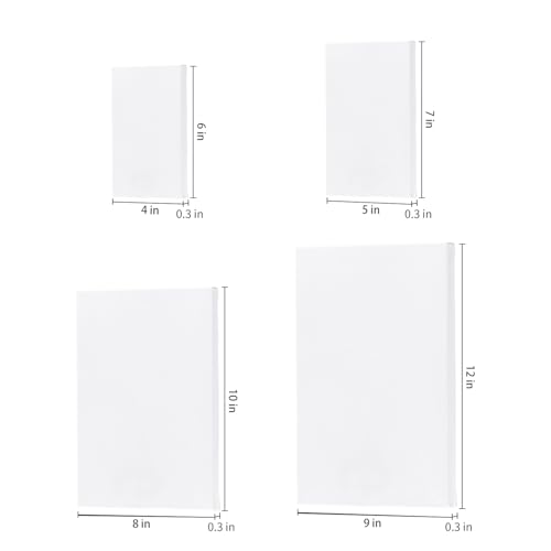 Hestya 12 Pcs Small Canvas Painting 4 x 6/5 x 7/8 x 10/9 x 12 Inch | Mini Stretched Blank Canvas with 3/4 Inch Profile, Square White Primed for Kids Art Projects, Acrylic and Oil Compatible - size: 4 x 6 Inches/ 5 x 7 Inches/ 8 x 10 Inches/ 9 x 12