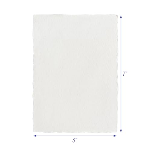 Deckled Edge Watercolor Paper 5x7 Inch, 60 Sheets 300gsm Thick Cotton Blend, Handmade Torn Edge Cards for Watercolor, Calligraphy, Wedding Invitations, DIY Crafts & Postcards