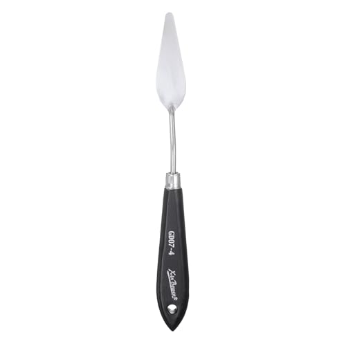 HARFINGTON Palette Knife Painting Tool 8.46" Stainless Steel Pointed Blade Spatula Painting Pallet Knife with Hole Design Beech Wood Handle for Oil Acrylic Canvas, Black/Silver - size: 8.46" x 2.64" x 0.83"