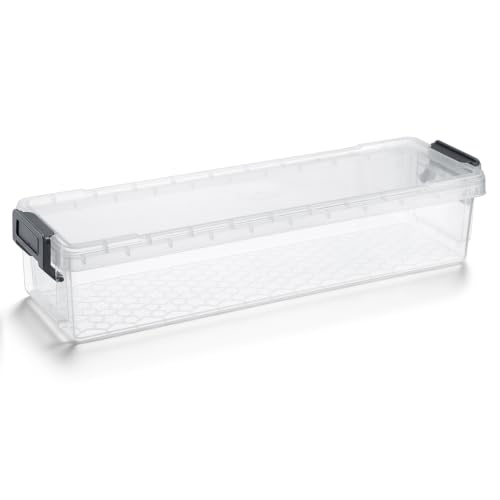 BTSKY 1 Pack Long Plastic Storage Box for Pencils Clear Marker Organizer | Stackable Storage Box for Painting Brushes, Painting Brush Container with Snap-tight Lid for Drawing Tools Small Items(Grey) - color: Grey