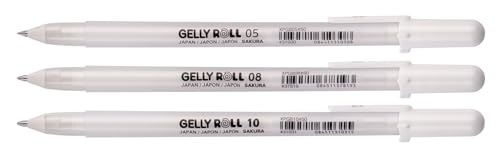 Sakura Gelly Roll Basic White Gel Pen Set of 3, Assorted Sizes | Opaque Pens for Highlights, Drawing & Crafts - size: 3 Count (Pack of 1)