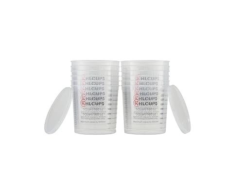 12 Pcs cups and 4 lids 160 oz Graduated Paint Mixing Cups 5 Quart Disposable Clear Paint Mixing Bucket Plastic Epoxy Measuring Cups with Ratios on Side of Cup for Resin, Epoxy, Art