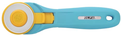 OLFA 45mm Quick-Change Rotary Cutter (RTY-2/C) - Tungsten Blade, Aqua | 45mm Quick Change Rotary Cutter, Integrated finger groove, Easy-slide blade cover, Right & Left Hand - Quilters and Crafters