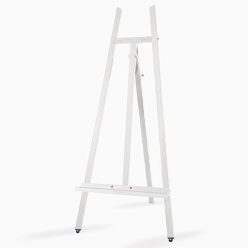 A-Frame Wooden Display Easel, Lyre Beechwood Studio Easel Stand, White | Adjustable Holding Canvas Up to 90", Inclinable Artist Floor Painting Easel for Artwork Painting - color: White