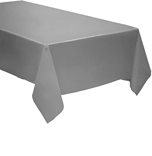Pack of 4: Disposable Plastic Tablecloths/Table Covers, 54 x 108 inches Rectangle Table Cover Waterproof & Disposable – Ideal for Birthday Parties, Weddings, Picnics, and Events (Silver/Gray) - color: Silver/Gray