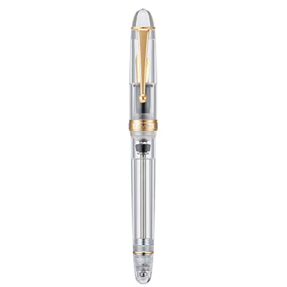 Asvine V126 Vacuum Filling Fountain Pen Medium Nib, Transparent Clear Acrylic, Large-Capacity with Gift Case - color: Transparent clear, style: Medium Nib