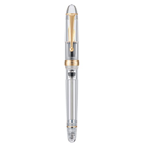 Asvine V126 Vacuum Filling Fountain Gold Plated Fine Point, Clear Demonstrator Pen, Large-Capacity with Gift Case - color: Transparent clear, style: Fine Point