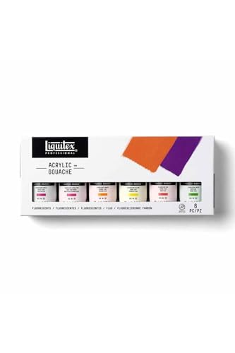 Liquitex Acrylic Gouache Paint Set, 6 x 59ml (2-oz), Fluorescents | Ultra pigmented, low viscosity, flat matte finish, no brush strokes, permanent & non-cracking & perfect for color-blocking - style: Fluorescents Set 6 x 59ml (2-oz)