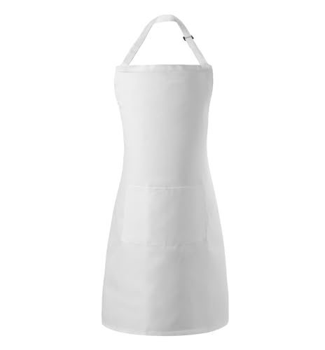 Tosewever Chef Apron Hat Set for Women and Men, Adjustable Bib Apron with 2 Pockets Costume Apron for Father Kitchen Cooking - color: White