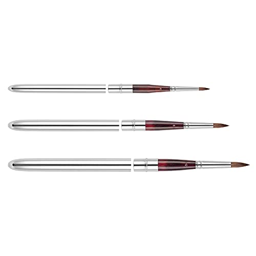 Kolinsky Travel Watercolor Brushes Sable Hair Round 3Pcs | Watercolor Paint Brush Brushes Set Portable Compact Artist Brushes with Pocket Protective Case for Art Painting, Gouache, Acrylic Painting - color: Silvery