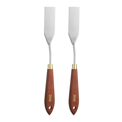 HARFINGTON 2pcs Palette Knife Painting Tool 3.15" x 0.91" Stainless Steel Teardrop Blade 9.06" Length Spatula Painting Pallet Knives with Hole Beech Wood Handle for Acrylic Canvas, Red/Silver - size: 9.06" x 0.91" x 3.15"