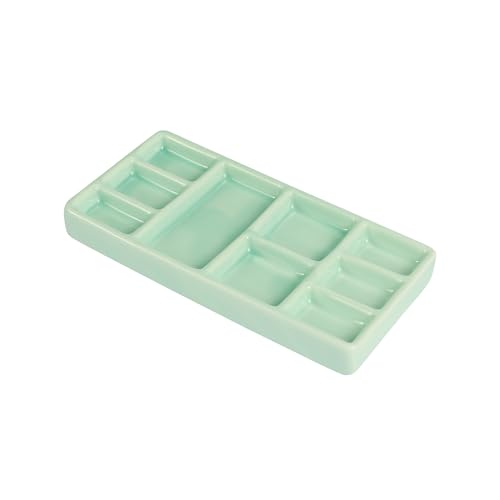 Porcelain Watercolor Palette - 10 Well Ceramic Artist Paint Palette with Mixing Tray for Painting and Craft Projects（Green） - color: Green