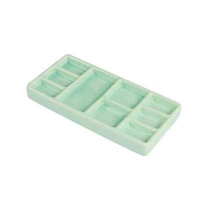 Porcelain Watercolor Palette - 10 Well Ceramic Artist Paint Palette with Mixing Tray for Painting and Craft Projects（Green） - color: Green