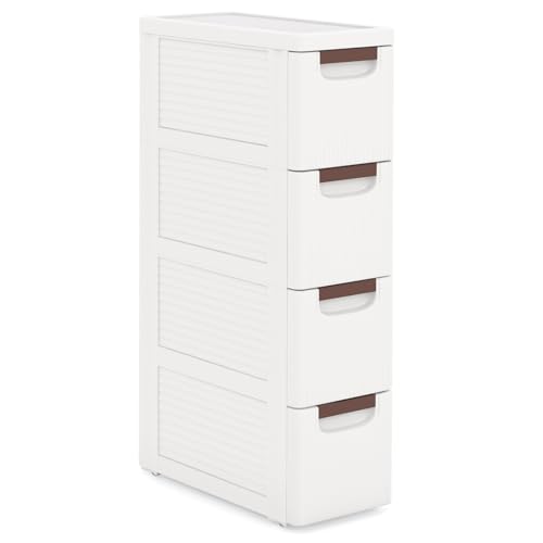 POWERSTONE 4-Drawer Plastic Storage Cart, Narrow Organizer Rolling Cart with 4 Wheels, Space-Saving Slim Mobile Utility for Bedroom, Bathroom, Office & Classroom - size: 29.5"H 4 Drawer