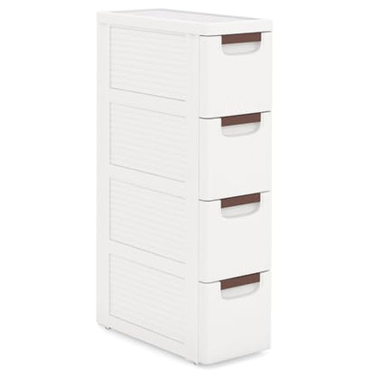POWERSTONE 4-Drawer Plastic Storage Cart, Narrow Organizer Rolling Cart with 4 Wheels, Space-Saving Slim Mobile Utility for Bedroom, Bathroom, Office & Classroom - size: 29.5"H 4 Drawer