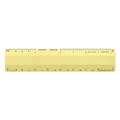 Alumicolor Architect 6 inch Ruler Scale w/ 4 Bevel Design for Drawing, Drafting & Engineering, Calibrations Divided by (1/8, 1/4), (1/2, 1), (3/8, 3/4), (3, 11/2), Gold - color: Gold