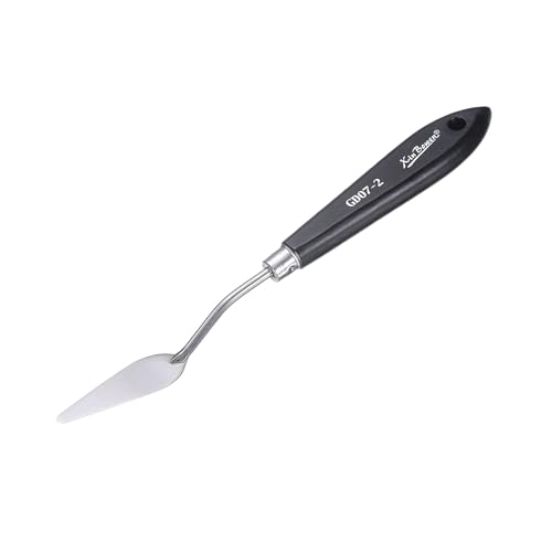 HARFINGTON Palette Knife Painting Tool 8.07" Stainless Steel Pointed Blade Spatula Painting Pallet Knife with Hole Design Beech Wood Handle for Oil Acrylic Canvas, Black/Silver - size: 8.07" x 2.09" x 0.67"