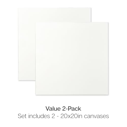 KINGART 809-2 Stretched White Canvas for Painting, 20 x 20 Inch, Pack of 2 - size: 20 x 20 Inch