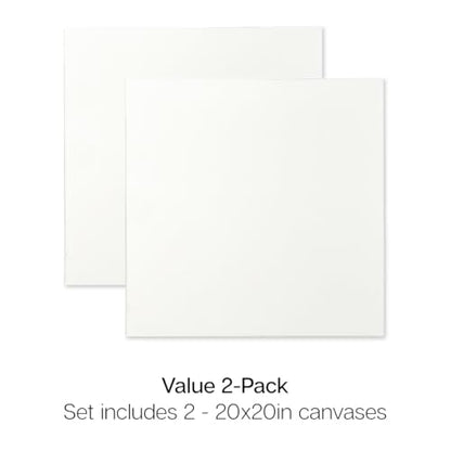 KINGART 809-2 Stretched White Canvas for Painting, 20 x 20 Inch, Pack of 2 - size: 20 x 20 Inch