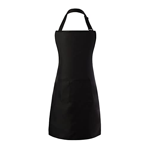 Tosewever Chef Apron Hat Set for Women and Men, Adjustable Bib Apron with 2 Pockets Costume Apron for Father Kitchen Cooking - color: Black