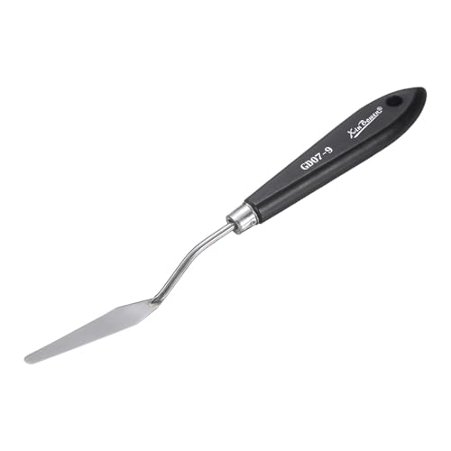 HARFINGTON Palette Knife Painting Tool 8.66" Stainless Steel Pointed Blade Spatula Painting Pallet Knife with Hole Design Beech Wood Handle for Oil Acrylic, Black/Silver - size: 8.66" x 2.56" x 0.59"