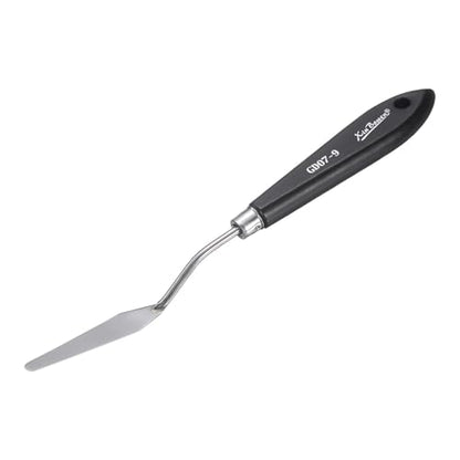 HARFINGTON Palette Knife Painting Tool 8.66" Stainless Steel Pointed Blade Spatula Painting Pallet Knife with Hole Design Beech Wood Handle for Oil Acrylic, Black/Silver - size: 8.66" x 2.56" x 0.59"