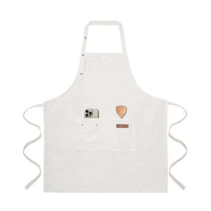 Tosewever Art Aprons for Women Painting Pottery Baking, Mens Buckle Straps Kitchen Apron with Pockets for Chef Cooking - color: White