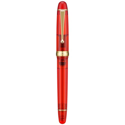 Asvine V126 Vacuum Filling Fountain Pen Gold Plated Fine Point, Transparent Red Acrylic Pen Gift Case - color: Transparent Red, style: Fine Point