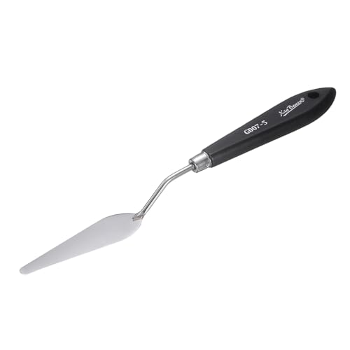 HARFINGTON Palette Knife Painting Tool 9.06" Stainless Steel Pointed Blade Spatula Painting Pallet Knife with Hole Design Beech Wood Handle for Oil Acrylic Canvas, Black/Silver - size: 9.06" x 3.27" x 0.91"