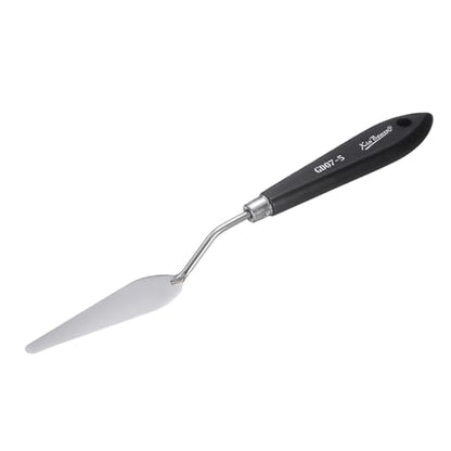 HARFINGTON Palette Knife Painting Tool 9.06" Stainless Steel Pointed Blade Spatula Painting Pallet Knife with Hole Design Beech Wood Handle for Oil Acrylic Canvas, Black/Silver - size: 9.06" x 3.27" x 0.91"