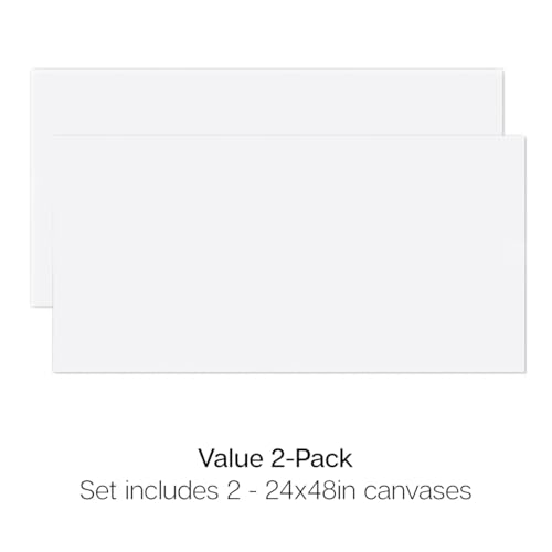 KINGART 812-2 Stretched White Canvas for Painting, 24 x 48 Inch, Pack of 2 - size: 24 x 48 Inch