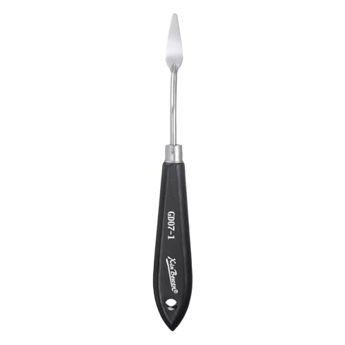 HARFINGTON Palette Knife Painting Tool 7.2" Stainless Steel Pointed Blade Spatula Painting Pallet Knife with Hole Design Beech Wood Handle for Oil Acrylic Canvas, Black/Silver - size: 7.2" x 1.3" x 0.43"