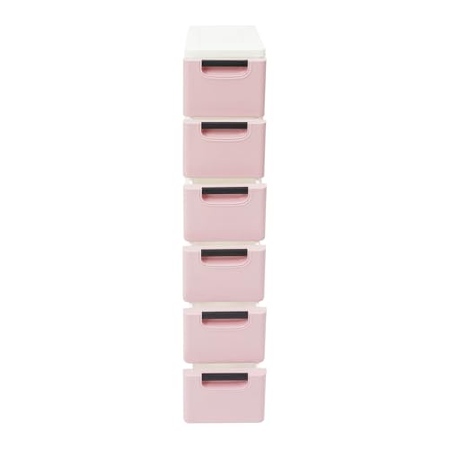 6 Drawers Plastic Storage Cabinet, Mobile Slim Utility Cart on Wheels, for Narrow Space Office Classroom Bedroom Bathroom (Pink) - color: Pink