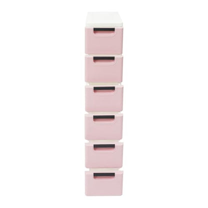 6 Drawers Plastic Storage Cabinet, Mobile Slim Utility Cart on Wheels, for Narrow Space Office Classroom Bedroom Bathroom (Pink) - color: Pink