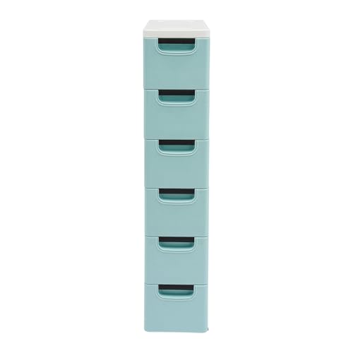 6 Drawers Plastic Storage Cabinet, Mobile Slim Utility Cart on Wheels, for Narrow Space Office Classroom Bedroom Bathroom (Blue) - color: Blue