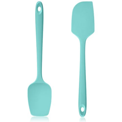 600ºF Heat Resistant Silicone Spatula Spoonula Set of 2, Aqua Sky | High Heat Food Safe Kitchen Use Scraper for Cooking Baking Mixing Scraping Stirring Cake Nonstick Cookware Pan Bowl - color: Aqua Sky, size: Large/Spoon Spatula - 2pcs
