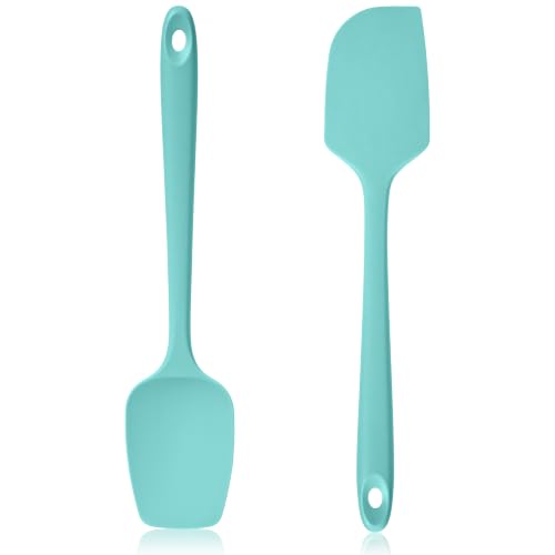 600ºF Heat Resistant Silicone Spatula Spoonula Set of 2, Aqua Sky | High Heat Food Safe Kitchen Use Scraper for Cooking Baking Mixing Scraping Stirring Cake Nonstick Cookware Pan Bowl - color: Aqua Sky, size: Large/Spoon Spatula - 2pcs