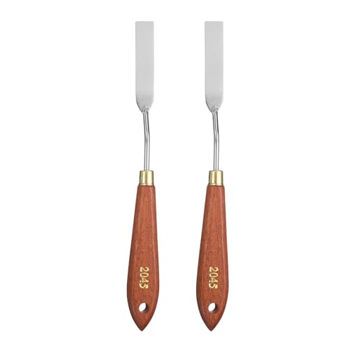 HARFINGTON 2pcs Palette Knife Painting Tool 2.56" x 0.67" Stainless Steel Teardrop Blade Spatula Painting Pallet Knives with Hole Beech Wood Handle for Acrylic Canvas, Red/Silver - size: 8.46" x 0.67" x 2.56"