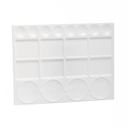 Palette for Watercolors, Oil & Acrylic Paints, Mix & Separate Colors, White, Art 20 Wells, 13” x 10” 4 slated Squares, 4 Squares, 4 Large circulars, and 8 Small Circular Wells for All Levels