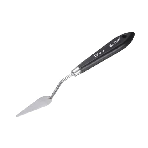 HARFINGTON Palette Knife Painting Tool 8.07" Stainless Steel Pointed Blade Spatula Painting Pallet Knife with Hole Design Beech Wood Handle for Oil Canvas, Black/Silver - size: 8.07" x 2.24" x 0.79"