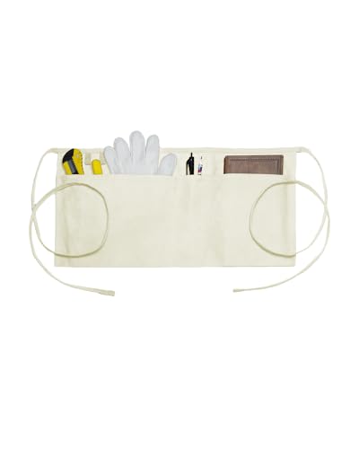 Canvas Work Waist Apron with 3 Pocket - color: 1 Pack Beige Cotton Apron