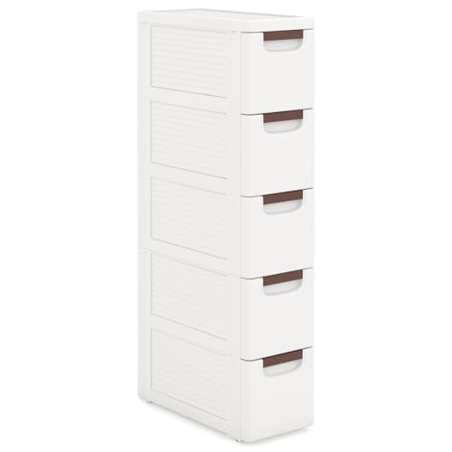 POWERSTONE 5-Drawer Plastic Storage Cart, Narrow Organizer Rolling Cart with 4 Wheels, Space-Saving Slim Mobile Utility for Bathroom, Office & Classroom - size: 36"H 5 Drawer