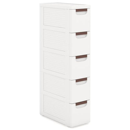 POWERSTONE 5-Drawer Plastic Storage Cart, Narrow Organizer Rolling Cart with 4 Wheels, Space-Saving Slim Mobile Utility for Bathroom, Office & Classroom - size: 36"H 5 Drawer