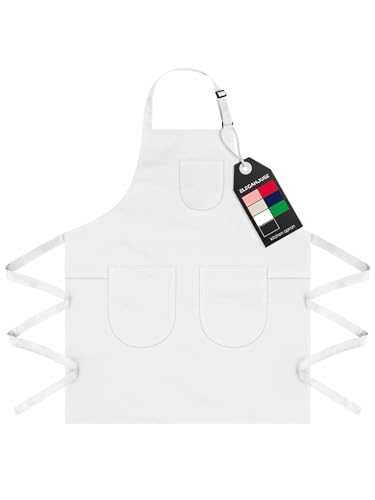 Unisex Apron with Pockets for Cooking, Salon & Art - 100% Cotton Adult Kitchen, Chef, Stylist Apron (White) - color: White