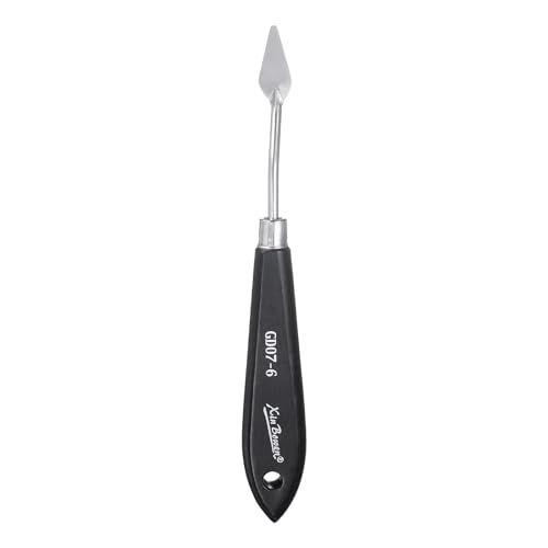 HARFINGTON Palette Knife Painting Tool 7.01" Stainless Steel Pointed Blade Spatula Painting Pallet Knife with Hole Design Beech Wood Handle for Oil Acrylic Canvas, Black/Silver - size: 7.01" x 1.1" x 0.47"