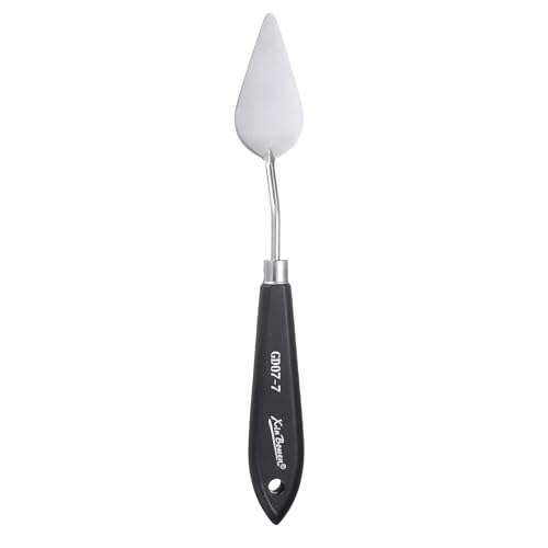 HARFINGTON Palette Knife Painting Tool 8.19" Stainless Steel Pointed Blade Spatula Painting Pallet Knife with Hole Design Beech Wood Handle for Oil Acrylic Canvas, Black/Silver - size: 8.19" x 2.36" x 1.14"