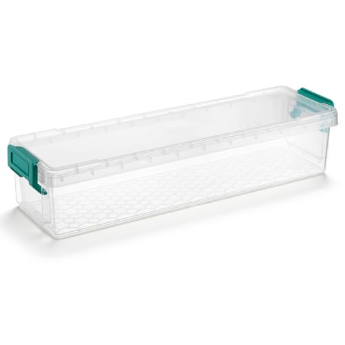 BTSKY 1 Pack Long Plastic Storage Box for Pencils Clear Marker Organizer | Stackable Storage Box for Painting Brushes, Painting Brush Container with Snap-tight Lid for Drawing Tools Small Items(Green) - color: Green